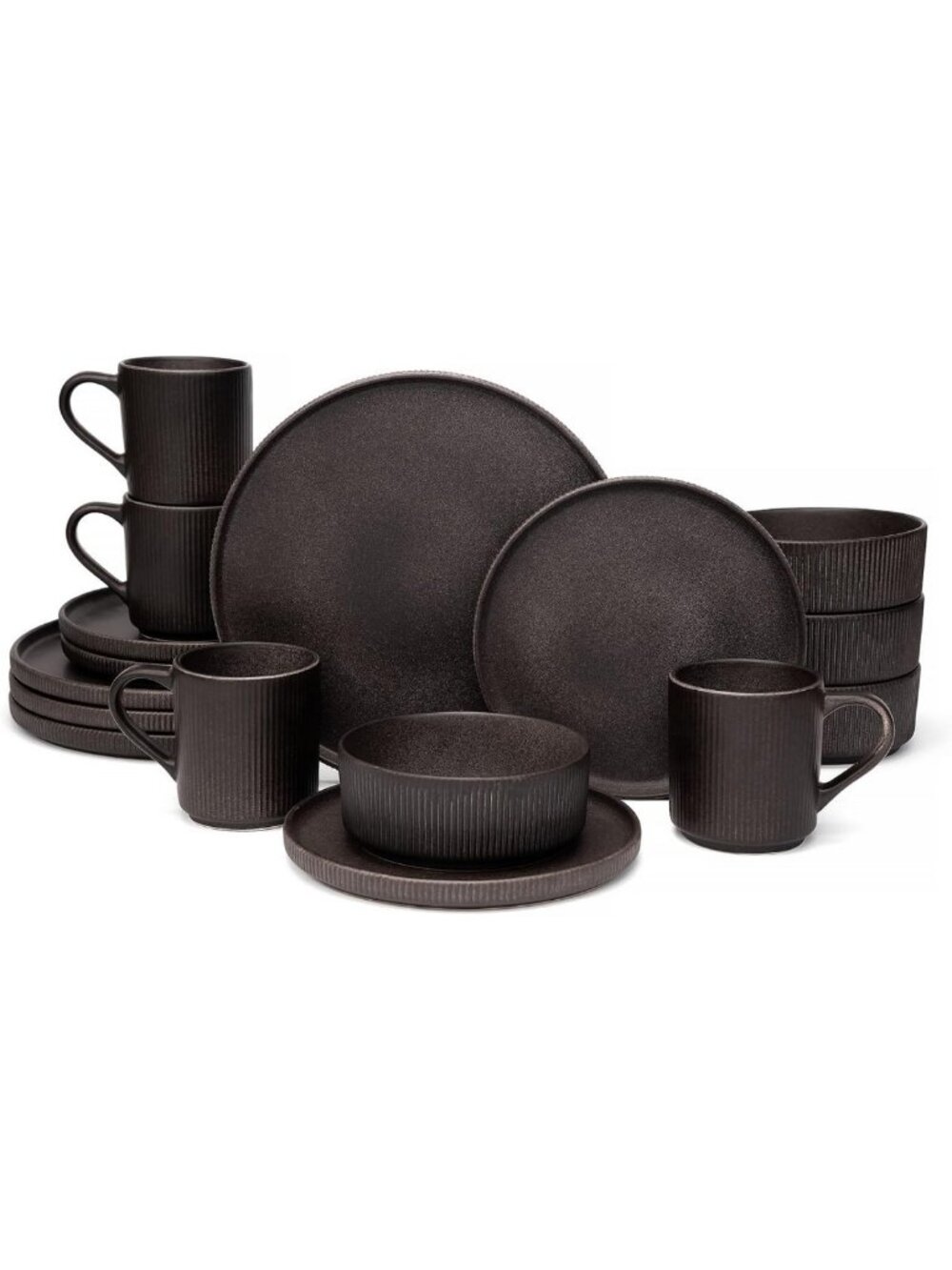 16-Piece Ribbed Stoneware Dinnerware Set for 4, Unique Reactive Glaze, Chip
